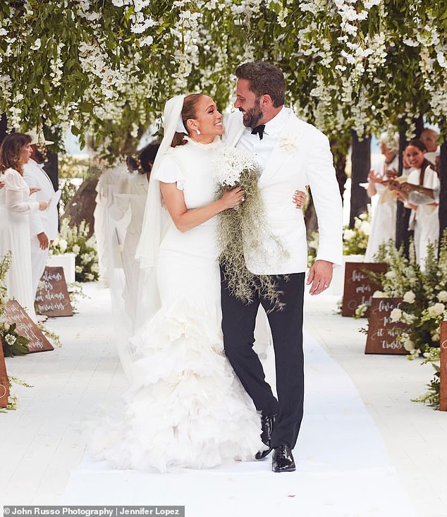 The couple rekindled their love in 2021 and tied the knot in a Las Vegas ceremony the following July, before holding a lavish wedding at their Georgia estate in August 2022 (pictured)