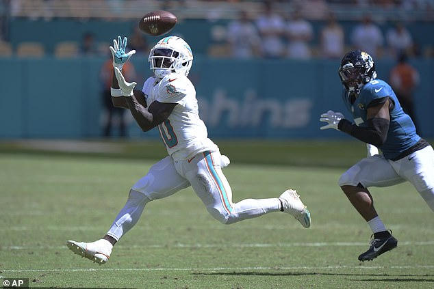 Hill then played and scored a touchdown in Miami's 27–20 victory over the Jacksonville Jaguars.