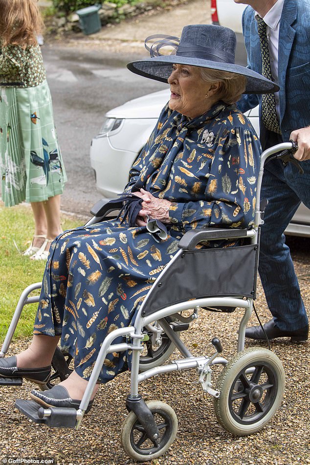 The bride's mother, Lady Pamela Hicks, who was a royal bridesmaid at the Queen's wedding in 1947, also joined in the festivities wearing a navy silk shirt dress and hat.