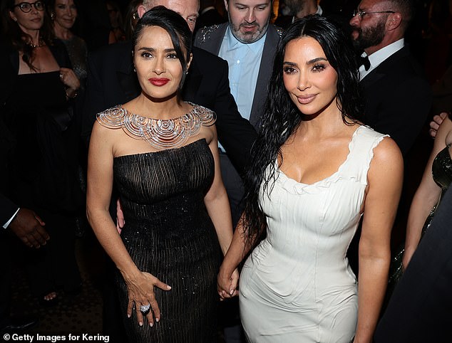 In addition to Salma, the star-studded soiree is co-hosted by Kim Kardashian (pictured) and Chopra, among many others, at The Pool in New York City.