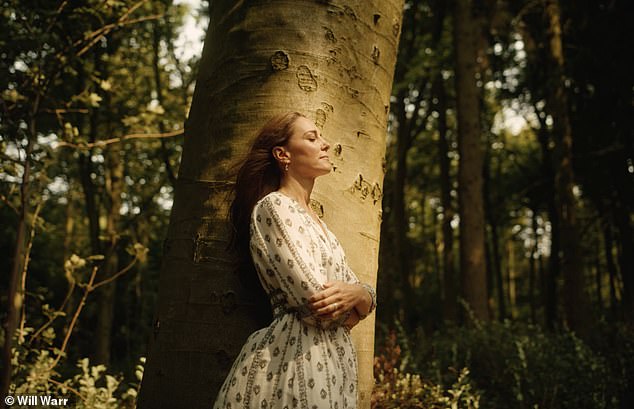 In other scenes of the video, Kate is seen standing alone, with her arms crossed and her eyes closed, leaning against a tree and turning her head towards the sun. Ms James said this is 