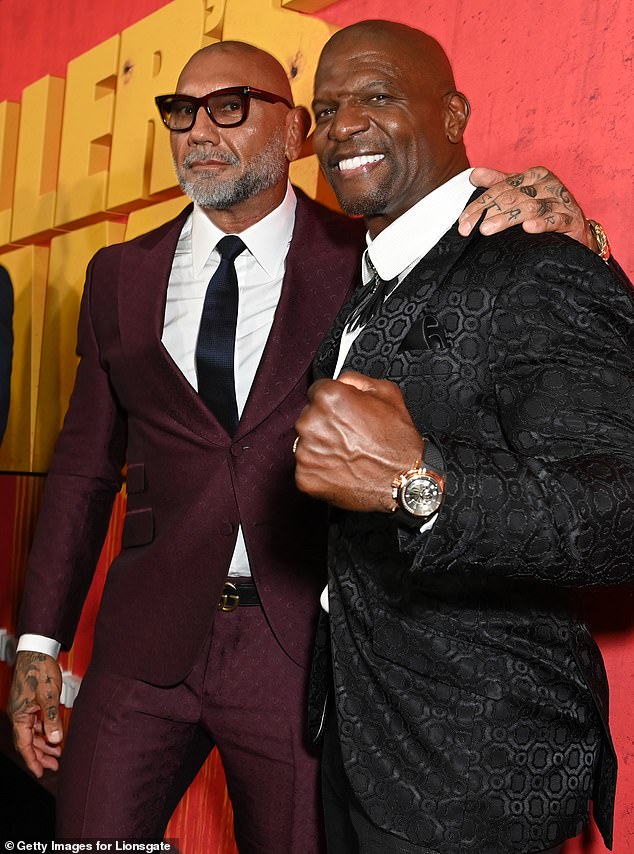 Bautista (left) met up with Terry Crews (right) as they celebrated the release of their new film.