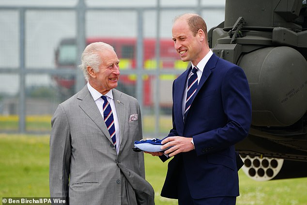 King Charles III and William during a visit to the Army Aviation Centre at Middle Wallop on 13 May to be officially handed over by the King as Colonel-in-Chief of the Army Air Corps.