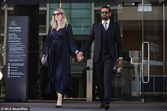 Hunter Valley bus crash survivors Sharyn and Jason Junkeer leave Brett Button's sentencing hearing after hearing statements from survivors and victims' families