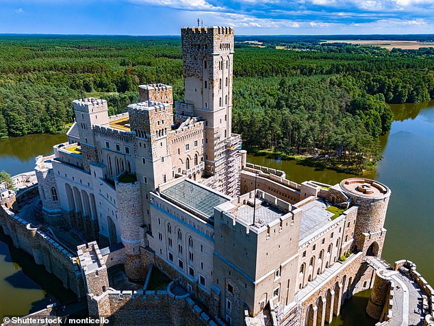 The castle is situated on an artificial island on the outskirts of the Notecka Forest in western Poland.