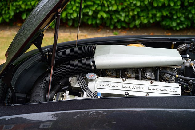 A view of the 1990 Astone Martin Vantage's 5.3-litre V8 engine, producing 432 horsepower.