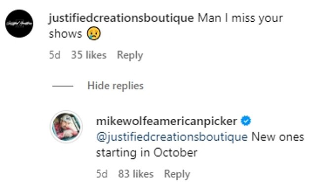 Mike is known for starring in the History Channel series American Pickers, and announced last month in August that a new season will premiere in October.