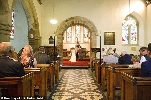 The couple held their wedding ceremony in a church before their reception at a local venue that hosted them for free.