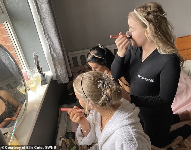 Ellie and her bridesmaids did their own makeup for the day, as Ellie 