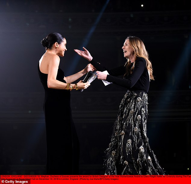 Clare and Meghan are close friends, and in December 2018, a pregnant Meghan made a surprise appearance at the British Fashion Awards to present the designer with an award.