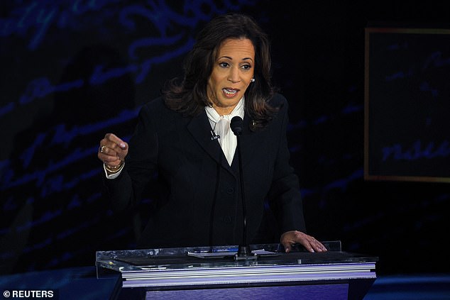 Democratic presidential candidate and U.S. Vice President Kamala Harris speaks during a presidential debate hosted by ABC on Tuesday