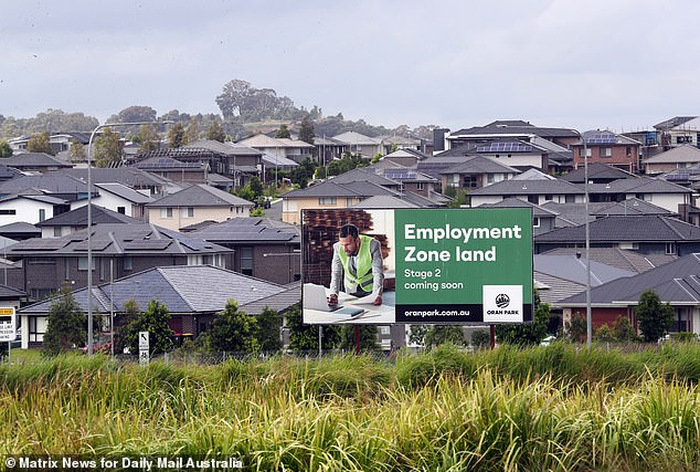 In Sydney, Australia's most expensive major city, home values ​​fell by 25.9 per cent in the suburbs (pictured are homes in Oran Park in western Sydney).