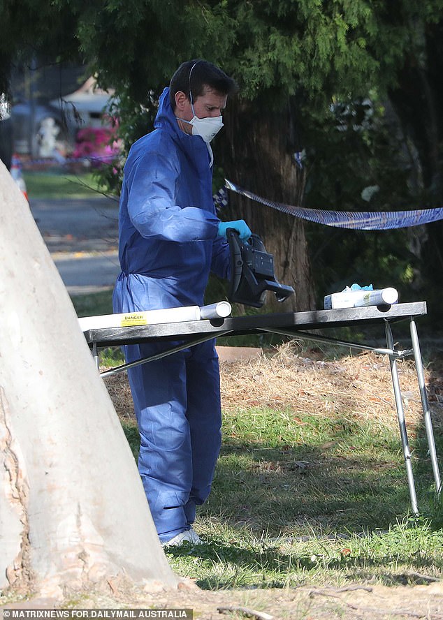 Police continued to examine the crime scene on Wednesday morning.