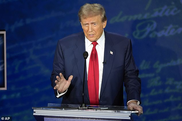 Republican presidential candidate former President Donald Trump speaks during a presidential debate with Democratic presidential candidate Vice President Kamala Harris