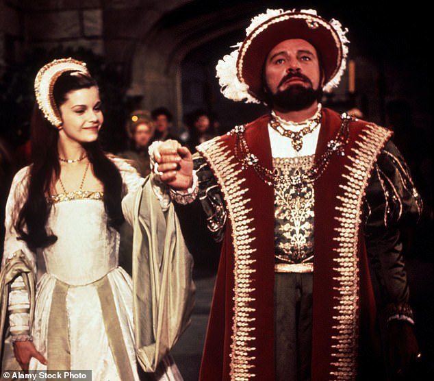 Richard Burton as King Henry VIII alongside Geneviève Bujold as Anne Boleyn in the 1969 film Anne of the Thousand Days