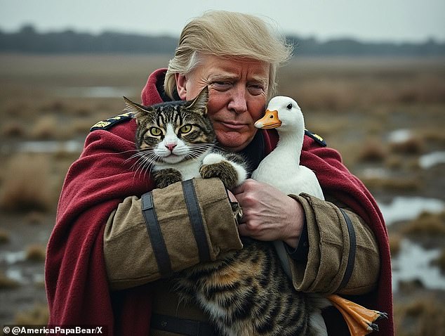 AI-generated Trump hugs a duck and a cat