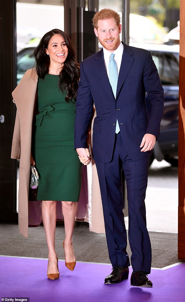 During her speech at the book event, Meghan Markle (pictured with Prince Harry in October 2019) said that 