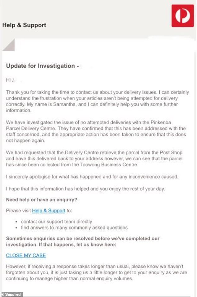 The customer also uploaded an email he received from the case manager assigned to investigate his complaint, which indicated that the issue had been investigated (pictured)