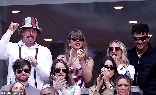 They attended the game with their friends Patrick (right) and Brittany Mahomes (second from right)