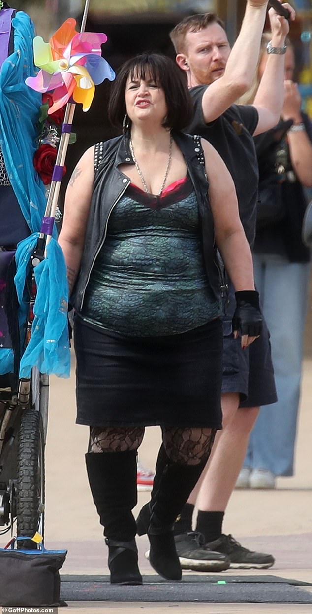 Ruth was spotted sporting her character's iconic studded leather vest and knee-high boots as she filmed scenes for the highly-anticipated Christmas special.