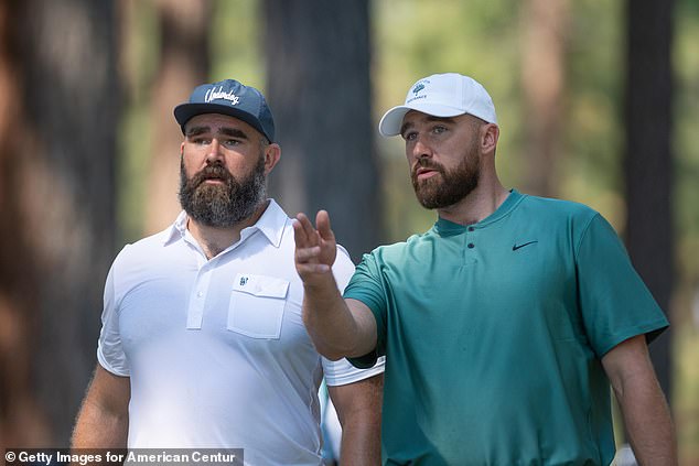 The Kelce brothers showed their support for Swift ahead of tonight's ceremony in Long Island