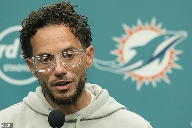 Dolphins coach Mike McDaniel (pictured) reacted to Tyreek Hill's police video on Wednesday