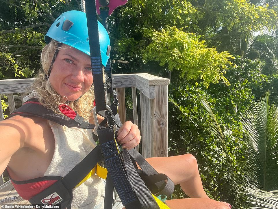 Sadie tried ziplining over the water while having access to the members-only club.