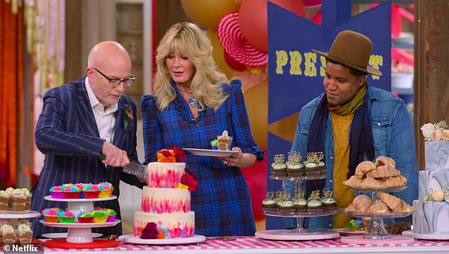 The blonde star admitted she gained 10 pounds while filming the Netflix series Blue Ribbon Baking Championship with her fellow judges, Bill Yossis (left) and Bryan Ford.