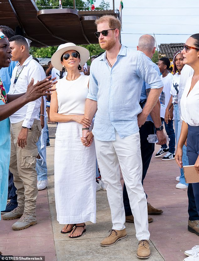 Prince Harry and Meghan during a visit to San Basilio de Palenque, Colombia, on August 17