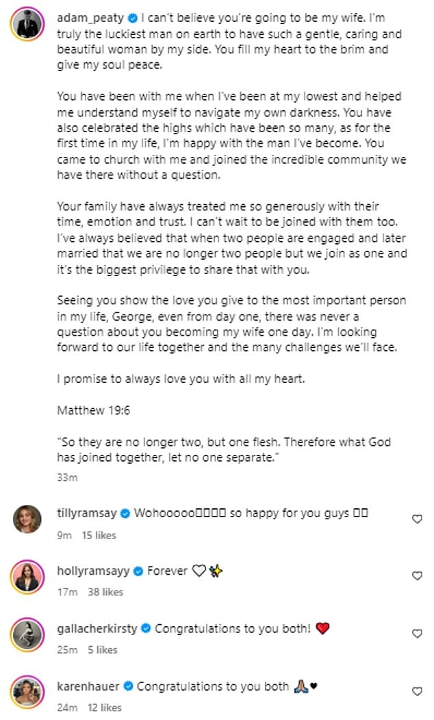 Adam also shared a gushing post in which he praised Holly for helping him through dark times.