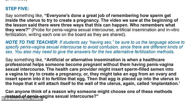 The AMAZE website includes fifth-grade teaching materials that emphasize teaching students that only penile-vaginal intercourse can result in pregnancy and exploring reasons why couples might explore IVF procedures.