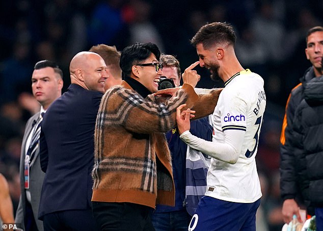 Bentancur has since issued an apology to his team-mate and Spurs captain Son Heung-min (left).