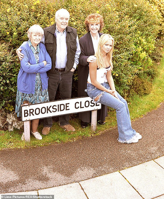 Cope as Ray Hilton in Brookside in 2000 alongside (l-r) Jean Heywood as Kitty Hilton, Marji Campi as Jessie Hilton and Jennifer Ellison as Emily Shadwick