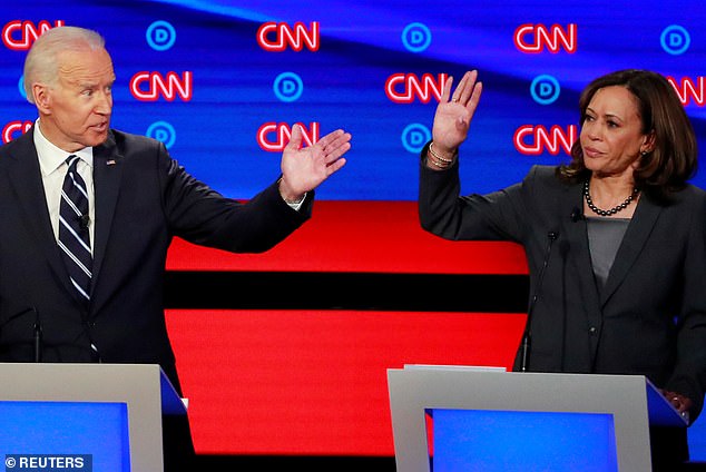 Former Vice President Joe Biden and U.S. Senator Kamala Harris during a 2019 presidential primary debate