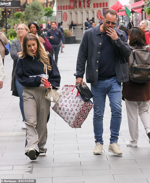 The former EastEnders star, 47, cut a casual figure for the outing as he sported a navy shirt paired with a dark grey jacket.