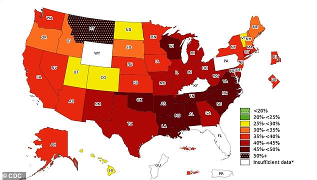 This CDC chart shows obesity rates for non-Hispanic black Americans, the group most at risk for obesity.