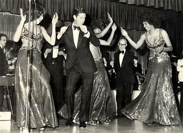 Charles dances with The Three Degrees at the charity event. The group performed at his 30th birthday party and later at his wedding.