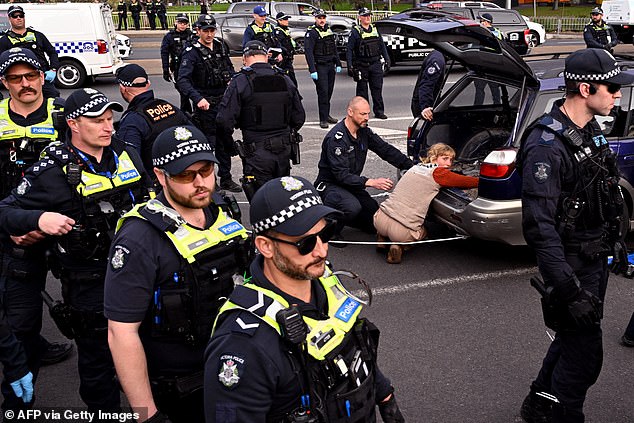 Police were forced to cut his arm off the vehicle using a chisel and bolt cutters.