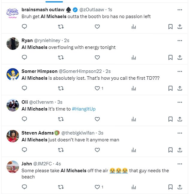 Fans quickly took to social media to criticize Michaels' narration of the Bills' first touchdown of the game.