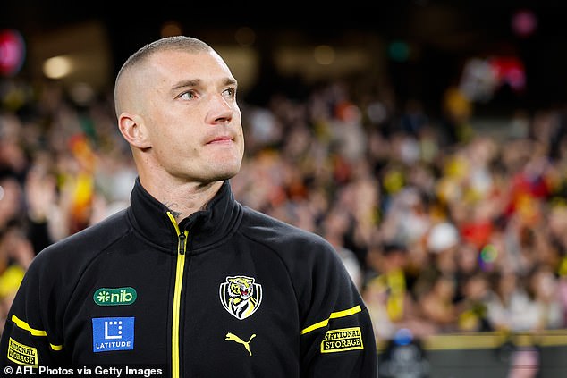 Martin is pictured during his emotional farewell to Richmond supporters in the club's final game of the season after confirming his 