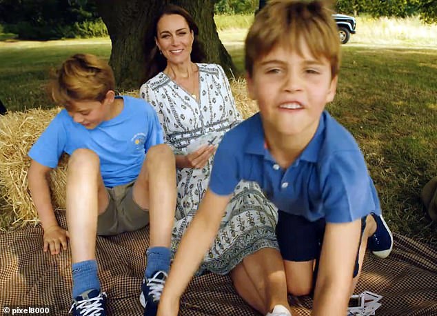 Kate, sitting with Prince George and Prince Louis, announced that she had completed her chemotherapy treatment and that 