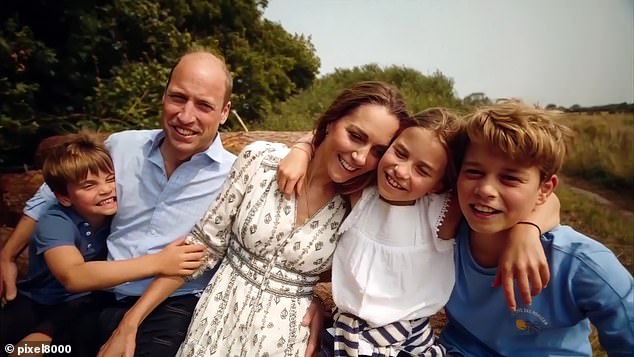 Kate and William smile with their children in the touching video