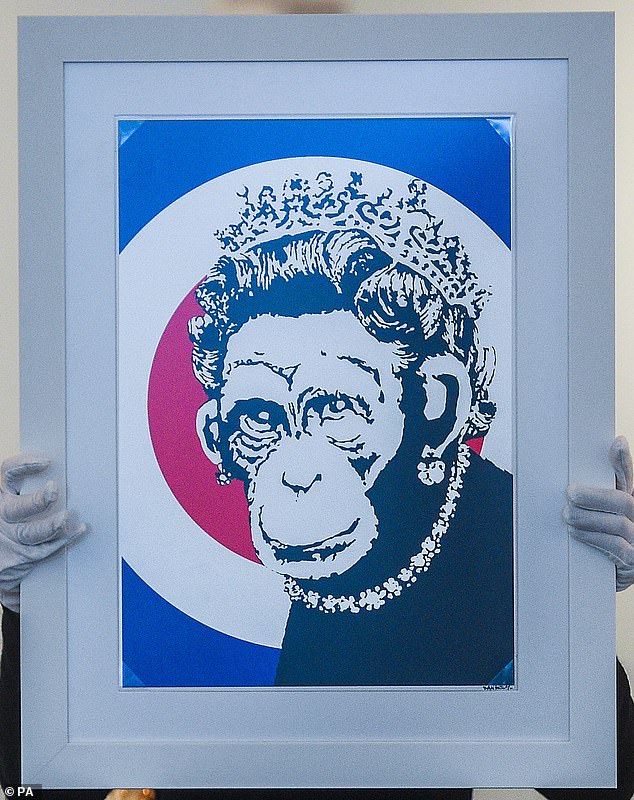 Girl with Balloon appeared alongside other notable Banksy pieces including Monkey Queen (print pictured)