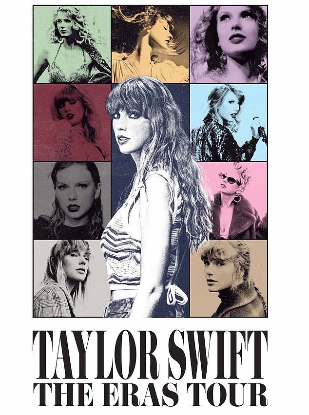 Swift's Era tour poster used a collection of colorful images with a striking image of her at the center.