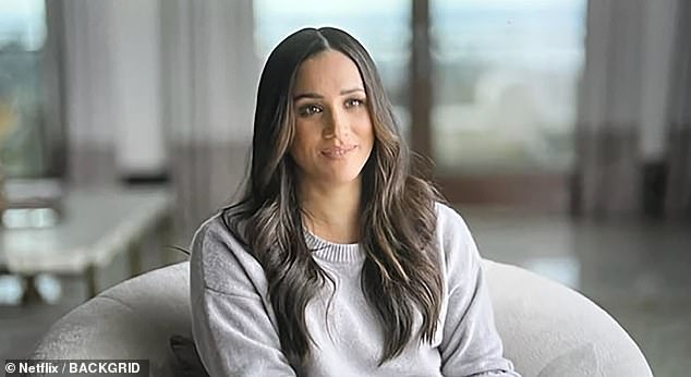 Meghan Markle speaking to the camera during the couple's Netflix series