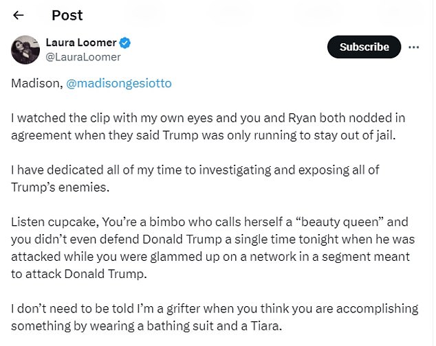 Loomer's feud with Gesiotto Gilbert descended into new levels of vitriol last night