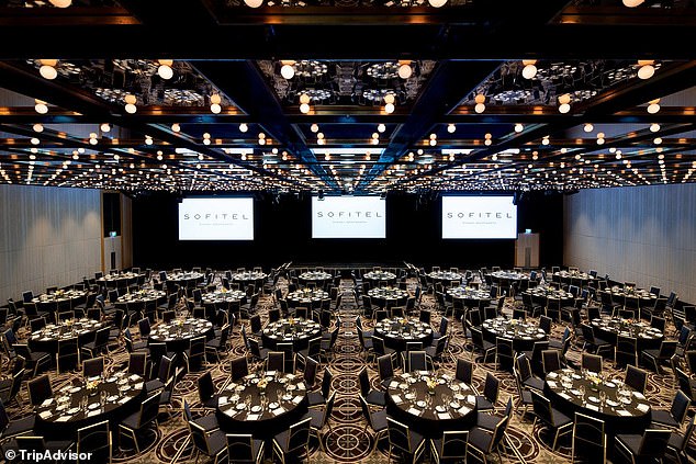 The guest list for the Sofitel Sydney Wentworth ballroom (pictured) was 650 people but only 575 turned up, forcing the RBA to pay out more than $8,000 to cover no-shows.