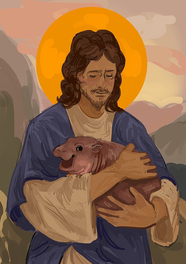 A social media account made an artistic representation of Jesus Christ holding her