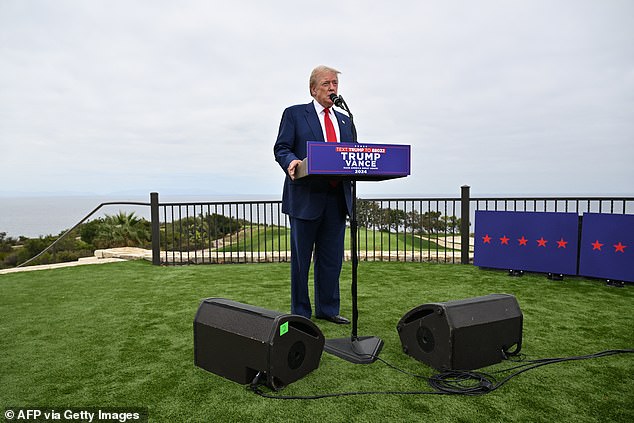 Trump spoke to reporters overlooking the Pacific Ocean at his Los Angeles golf club