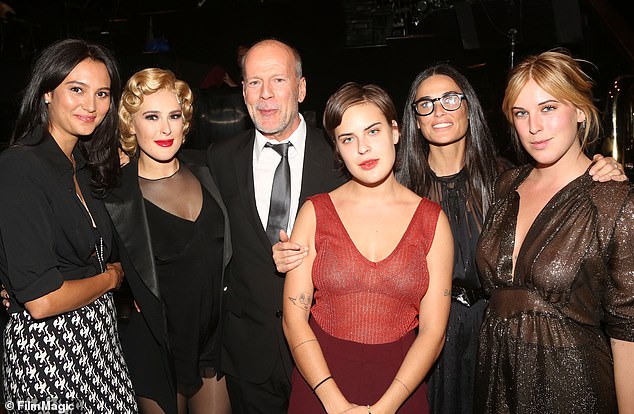 Willis has two daughters, Mabel and Evelyn, ages 12 and 9, with his current wife, model Emma Heming Willis, and three with ex-wife Demi Moore; Emma, ​​Rumer, Bruce, Tallulah, Demi and Scout seen in September 2015.